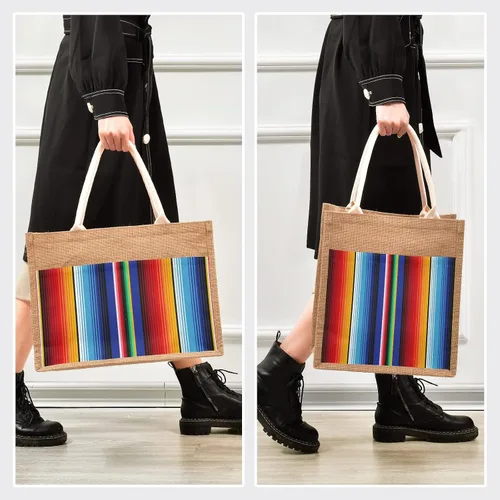 Vista 5 de Eionryn Cinco De Mayo Stripes Yute Tote Bag Mexican Day Of The Dead