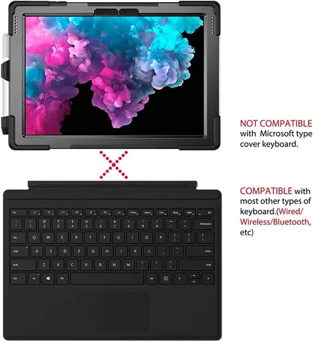 Vista 7 de ZenRich Funda para Surface Pro 7 Plus/7/6/5/4/LTE con soporte para lápices, soporte giratorio 360°, correa de mano y cinturón de hombro, resistente
