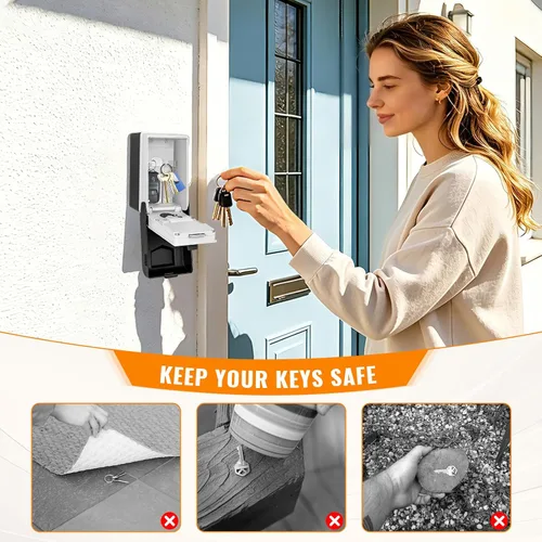 Vista 4 de HUANLANG Caja de bloqueo de llave para montaje en pared, caja de bloqueo de combinación para exteriores con 6 diales iluminados, impermeable, gran