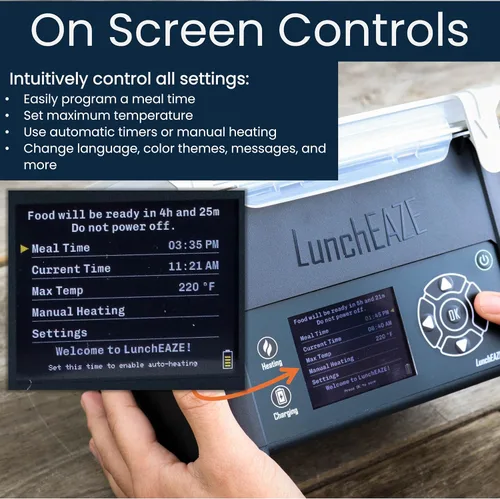 Vista 7 de LunchEAZE Pro Lonchera Calentable Sin Cable – Con Batería, Capacidad de 4 Tazas, Máx. 220°F, Calefacción Programada Automática, Incluye Bolsa