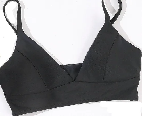 Vista 4 de Parte superior de bikini para mujer, color sólido, con cuello en V, parte superior de traje de baño