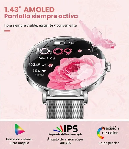Vista 4 de LIGE Reloj inteligente de moda para mujer, pantalla AMOLED de 1.43 pulgadas, reloj inteligente para responder/hacer llamadas para iOS Android, más