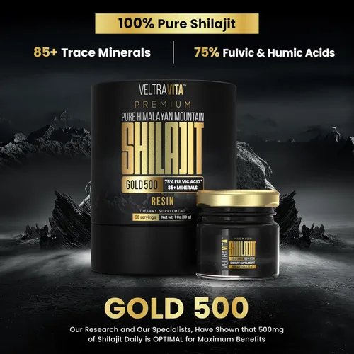 Vista 2 de Resina Shilajit del Himalaya 100% pura oro 500 orgánico 75% de ácido fúlvico de alta potencia, ácido húmico y más de 85 oligominerales Energía