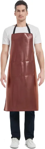 Vista 8 de Delantal impermeable, delantal de trabajo resistente, delantal de cuero artificial, ideal para chef, carnicero, peluquero, limpieza Plus