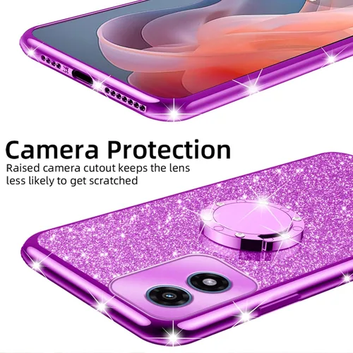 Vista 3 de nancheng Funda para Motorola Moto G Play 2024 (6.5 pulgadas) para niñas y mujeres, bonita funda de teléfono de TPU suave con purpurina y anillo