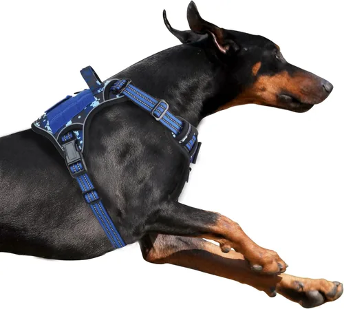 Vista 21 de BUMBIN Arnés táctico para perros pequeños sin tirones, famoso arnés de TIK TOK sin tirones para cachorros, arnés reflectante inteligente para Negro
