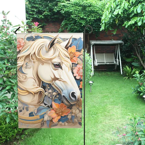 Vista 5 de horse and flowers retro spring outdoor flags Easter banner for Patio decoration 12x18 double sided