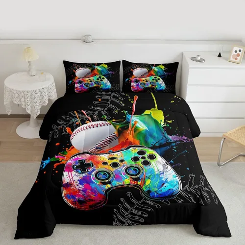 Vista 36 de Homewish Juego de edredón de juegos deportivos de pelota, tamaño twin, juego de ropa de cama de béisbol y baloncesto, 2 piezas para niños