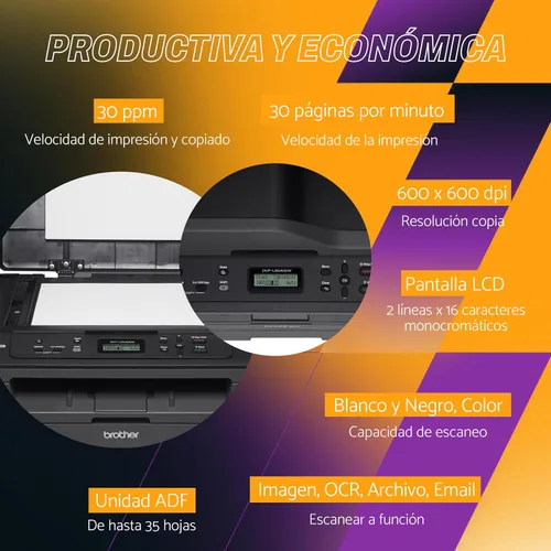 Vista 4 de Impresora láser inalámbrica compacta Brother DCPL2540DW, Negro