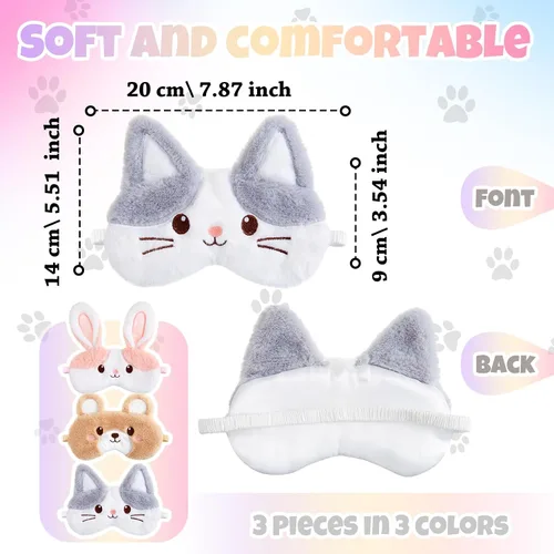 Vista 2 de Geyoga 3 piezas de antifaz de sueño para niños, niñas, cubierta suave para los ojos para dormir, cubierta de ojos para los ojos para niños Colorido