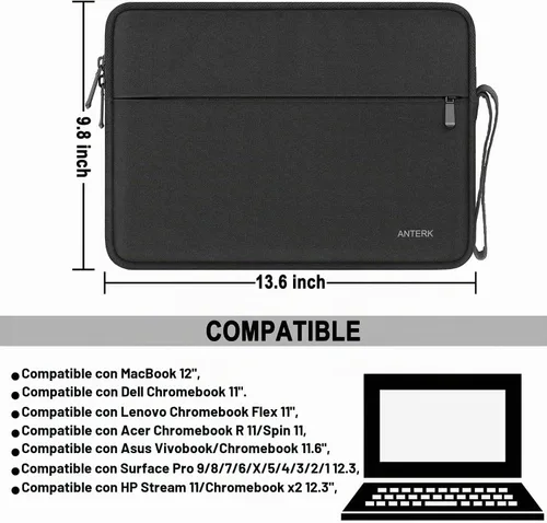 Vista 4 de Funda para portátil de 13 pulgadas, resistente al agua, con asa, a prueba de golpes, bolsa protectora para laptop compatible con MacBook Air Negro