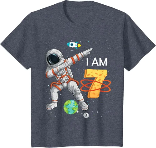 Vista 23 de Camiseta de cumpleaños para niños de 7 años de edad, astronauta Space 7th B-Day Negro