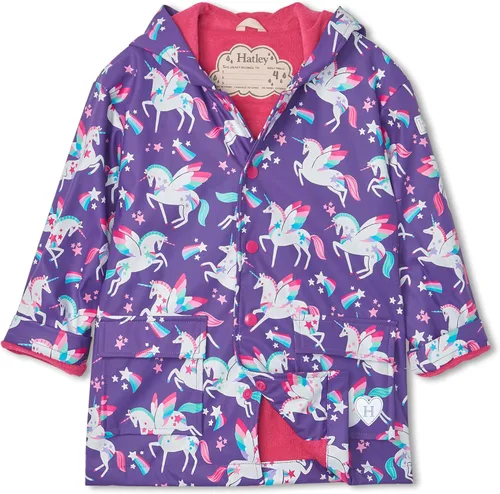 Vista 9 de Hatley Chaqueta de lluvia estampada con botones para niña Arcoiris Unicornios
