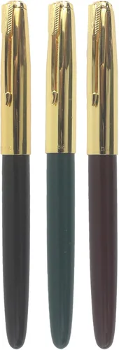 Vista 2 de Pluma estilográfica clásica Hero 616, 3 unidades, en 3 colores, ribete dorado