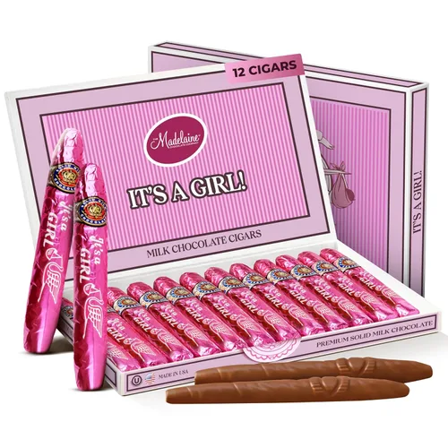 Vista 9 de Madelaine - Cigarros de chocolate con leche de alta calidad, caja de regalo para baby shower, envueltos individualmente en papel de aluminio