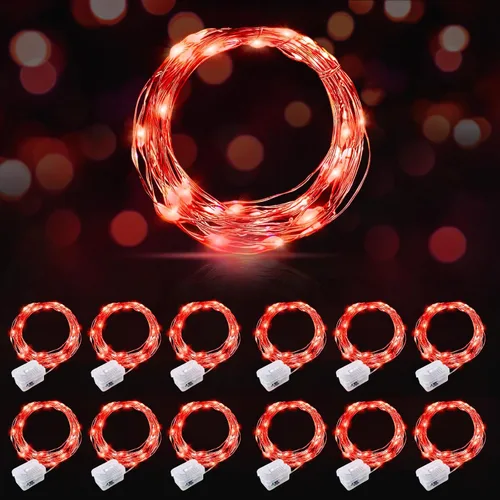 Vista 16 de AIKEI Paquete de 12 luces LED de hadas que funcionan con pilas, guirnaldas de luces impermeables de 7 pies, 20 luces LED de luciérnagas estrelladas