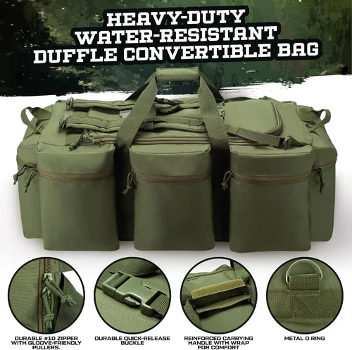 Vista 8 de Bolsa de lona militar grande de 100 L, bolsa de lona para despliegue, equipo deportivo, bolsa de equipaje de viaje con correas desmontables para AT