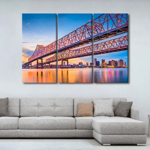 Vista 4 de Imagen del río Mississippi al anochecer, pintura de paisaje urbano de Nueva Orleans, Louisiana, impresiones artísticas, decoración de pared