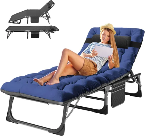 Vista 11 de ABORON Cuna de camping plegable de 5 posiciones y tumbona con alfombrilla Cuna negra/almohadilla azul