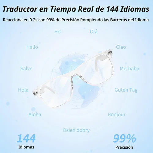 Vista 4 de Lentes inteligentes, lentes Bluetooth AI para mujeres/hombres con traducción instantánea e interpretación en 144 idiomas, lentes de transición