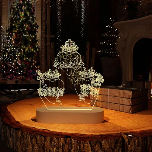 Vista 9 de Anywin Tres corazones sagrados, regalos católicos para mujeres/hombres, corazones de Jesús, luz nocturna, regalos de fe para Navidad, devocional