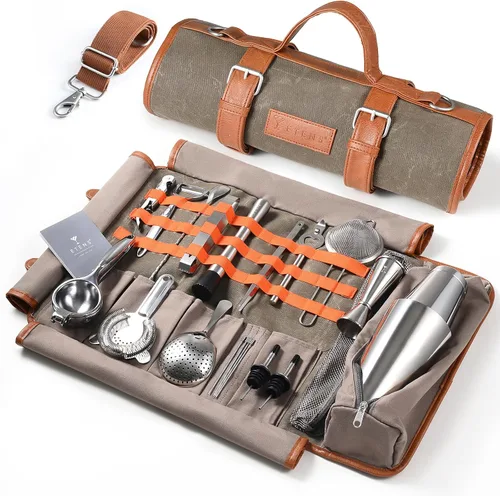 Vista 8 de Etens Kit de camarero de viaje de 22 piezas con bolsa, juego de herramientas de barra profesional de acero inoxidable portátil, kit de mixología