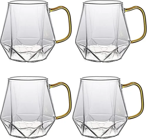 Vista 10 de AEFPOYMXU Juego de 2 tazas de café de vidrio transparente de 10 onzas con asa, resistente al calor, para licor, té, bebidas de leche, café