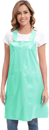 Vista 2 de Nanxson Delantal impermeable de TPU con bolsillo, delantales de trabajo ligeros para niñas, estilo H para lavar platos, aseo de mascotas, jardinería