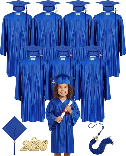Vista 8 de Xuhal Juego de 8 gorros y batas de graduación preescolar para jardín de infantes, gorro de graduación para niños con borla de graduación 2026