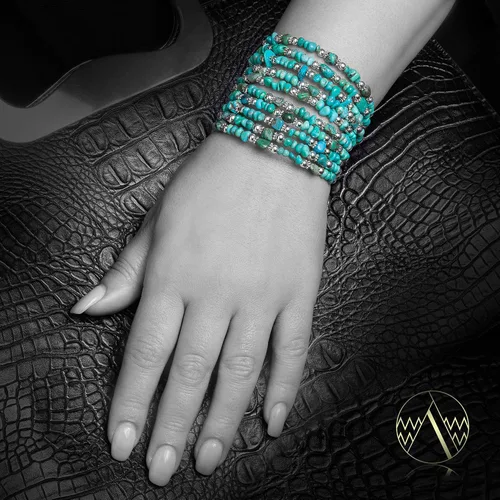 Vista 2 de Pulsera ajustable con certificado Navajo de color turquesa natural 12732-14, fabricada por Loma Siiva