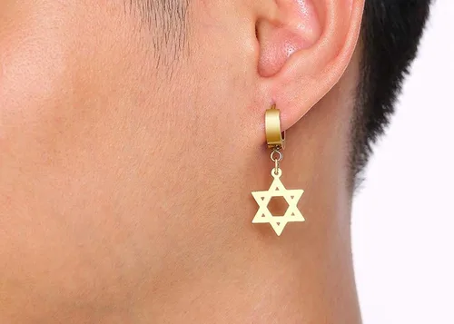 Vista 7 de MPRAINBOW - Pendientes de aro unisex con diseño de estrella de David chapados en oro y plata y negro