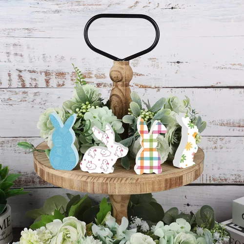 Vista 7 de 12 letreros de madera de conejo de Pascua, bloques de madera de conejo sin terminar, mini letreros de madera de conejito de madera para Pascua