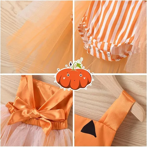 Vista 5 de AGQT Disfraz de Halloween para bebé niña, disfraz de calabazapavo, talla 0-24 meses