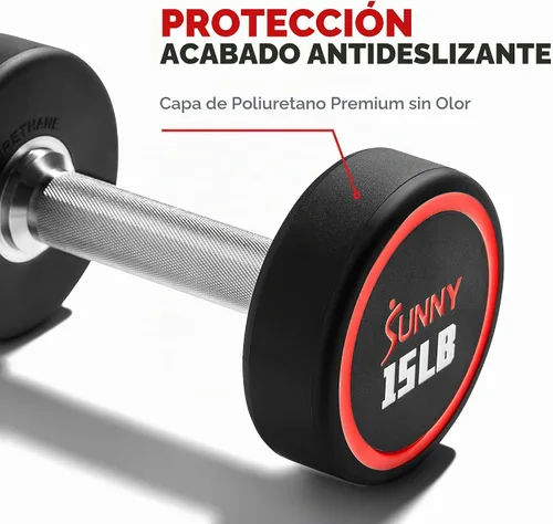 Vista 3 de Sunny Health & Fitness Premium Round Dumbbells for Strength Training 5-50 lb 9.9 lbs (par)