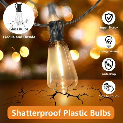Vista 2 de Brightever Tira de luces regulables para exteriores con control remoto, 3 colores en 1 luz LED de patio para exteriores con 25+1 bombillas Edison