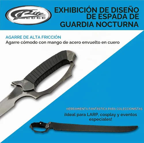 Vista 4 de SZCO Espada Night Guard de Espiga Completa de 33" – Espada Machete Táctica con Hoja de Acero al Manganeso, Mango Envuelto en Cuero, Funda Incluida