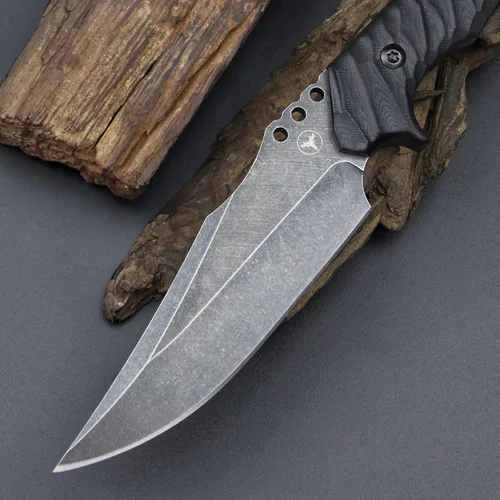 Vista 4 de Cuchillo afilado de hoja fija de 10.2 pulgadas, mango de acero G10, espiga completa, herramienta de caza, cuchillo de bushcraft al aire libre Negro