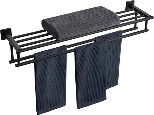 Vista 10 de KOKOSIRI Estante para toallas con doble barra de toallas de 16 pulgadas, toallero de baño, soporte para toallas montado en la pared de acero