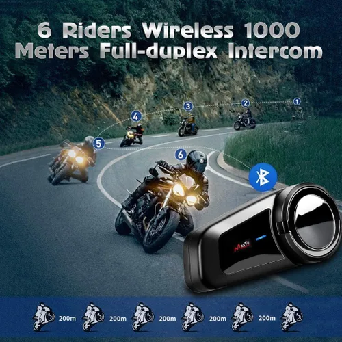Vista 5 de QSPORTPEAK M2 - Kit de intercomunicación Bluetooth para casco de motocicleta, sistema de comunicación Bluetooth 5.0 de 1000 M hasta 6 conductores