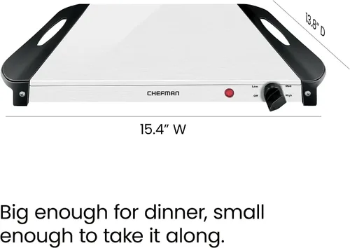 Vista 8 de Chefman Servidor de buffet eléctrico + bandeja de calentamiento con temperatura ajustable y 3 platos calentadores, placa caliente perfecta