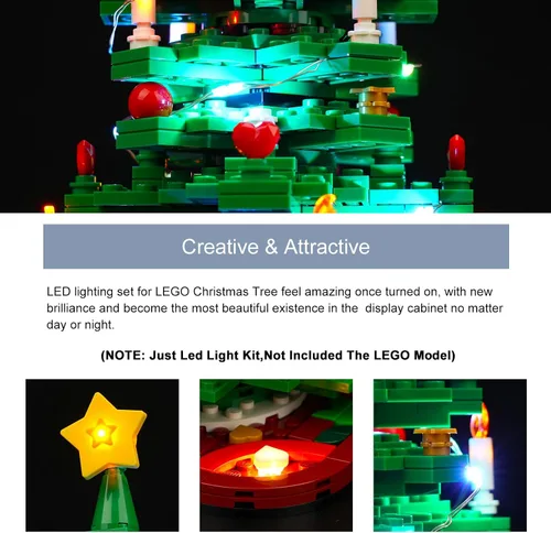 Vista 3 de BrickBling Luz LED compatible con Lego 40573 Kit de construcción de árbol de Navidad, luces de decoración de Navidad, kit de iluminación versión