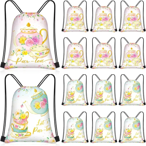 Vista 13 de Censen 24 piezas de bolsas con cordón, conjunto a granel, 12 x 10 pulgadas, bolsas de regalo con temática de princesa y príncipe, bolsas de regalo