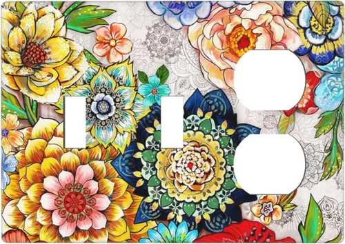 Vista 20 de Placa de Pared en Blanco de 1-Gang Sin Dispositivo Beige Lindo Vintage Boho de los 70s Hongo Fungus Planta Floral Botánica Libélula Interruptor