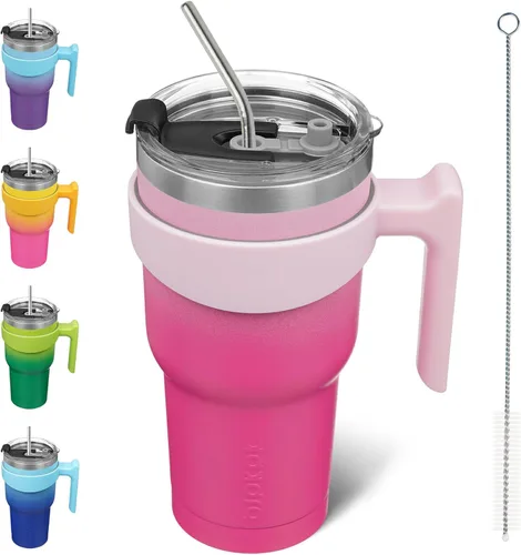 Vista 53 de BJPKPK Mini vaso de 10 onzas con tapa, popote y asa, taza de acero aislada