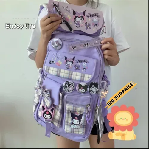 Vista 3 de Mochila Vivixilan Kawaii, Resistente al Agua y Transpirable con Múltiples Bolsillos, Adecuada para Viajes y como Regalo de Cumpleaños, Morado-04