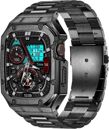 Vista 10 de BAITEYOU Correa con Funda Compatible con Apple Watch Series 6 5 4 SE 3 2 1 44mm 42mm, Correa de Nylon con Funda Resistente de Acero Inoxidable
