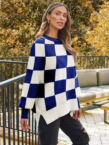 Vista 195 de Lillusory - Suéter extragrande con mangas de murciélago y cuello redondo para mujer, prenda moderna de otoño de tejido de punto sin botones