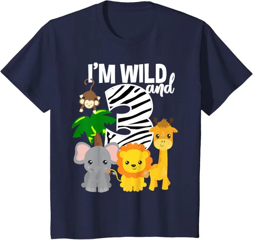 Vista 68 de Camiseta de cumpleaños con temática de zoológico de I'm Wild and 3, Negro, S