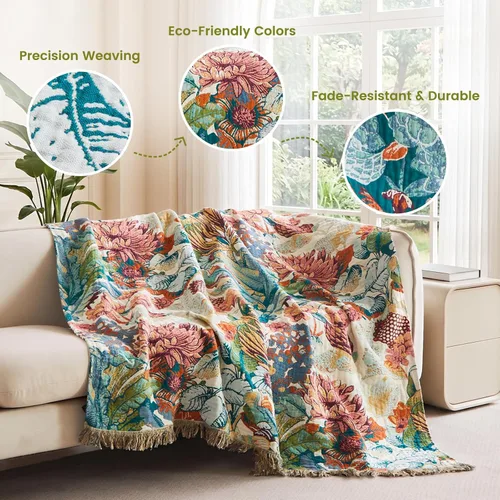 Vista 171 de MSGKV - Manta bohemia/primaveral de algodón para sofá y sala de estar, de gasa acogedora, de 50 x 60 pulgadas 50"x60" Cotton Throw, Woven Bird