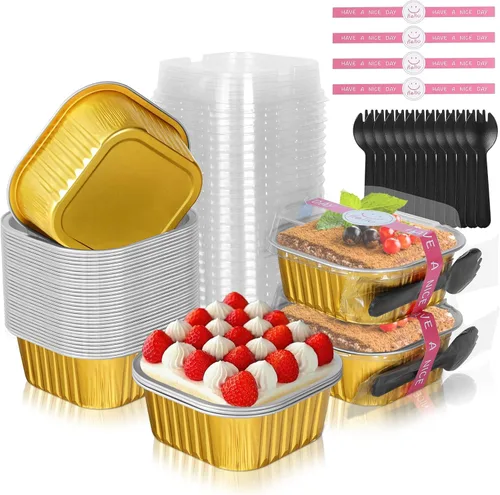Vista 10 de Paquete de 40 mini moldes para pasteles de 10 onzas con tapas Negro